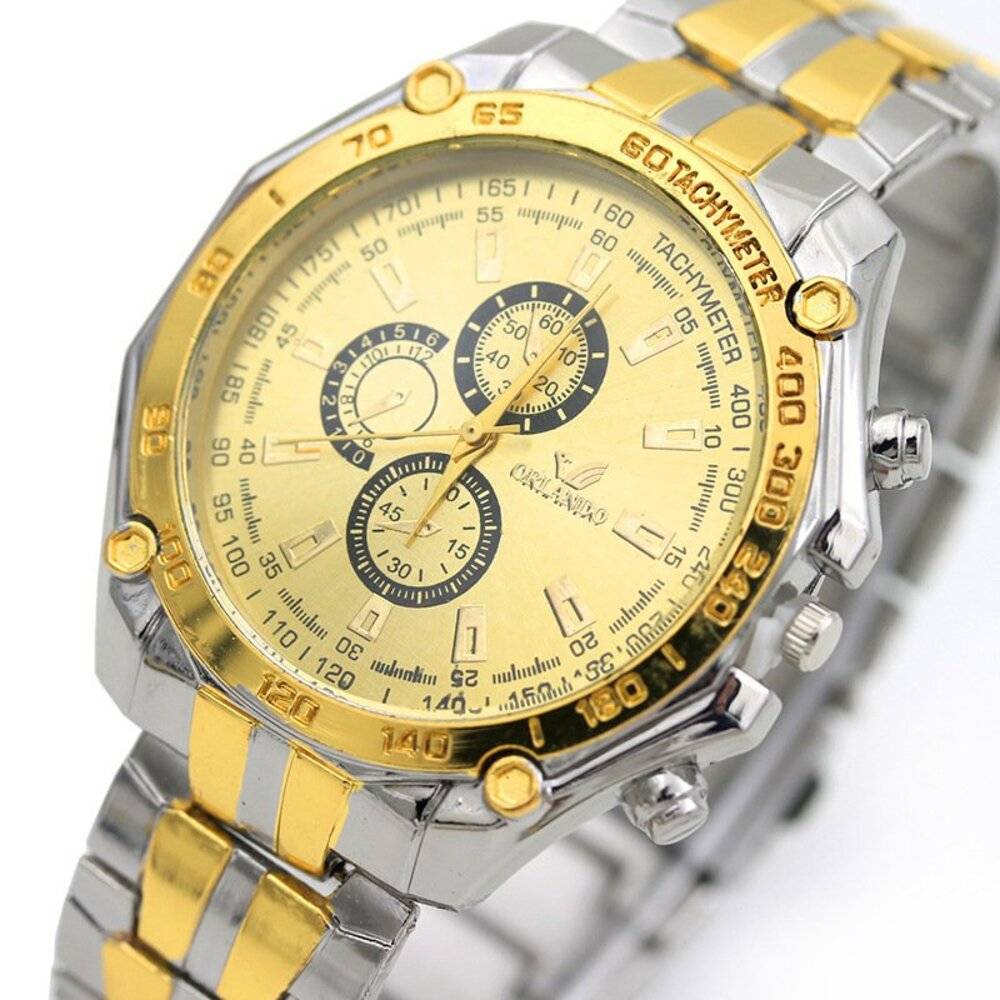 Men's Chronograph Style Watch, Stainless Steel Belt, Lightweight, Office, Quartz, Business｜Gold - 画像2
