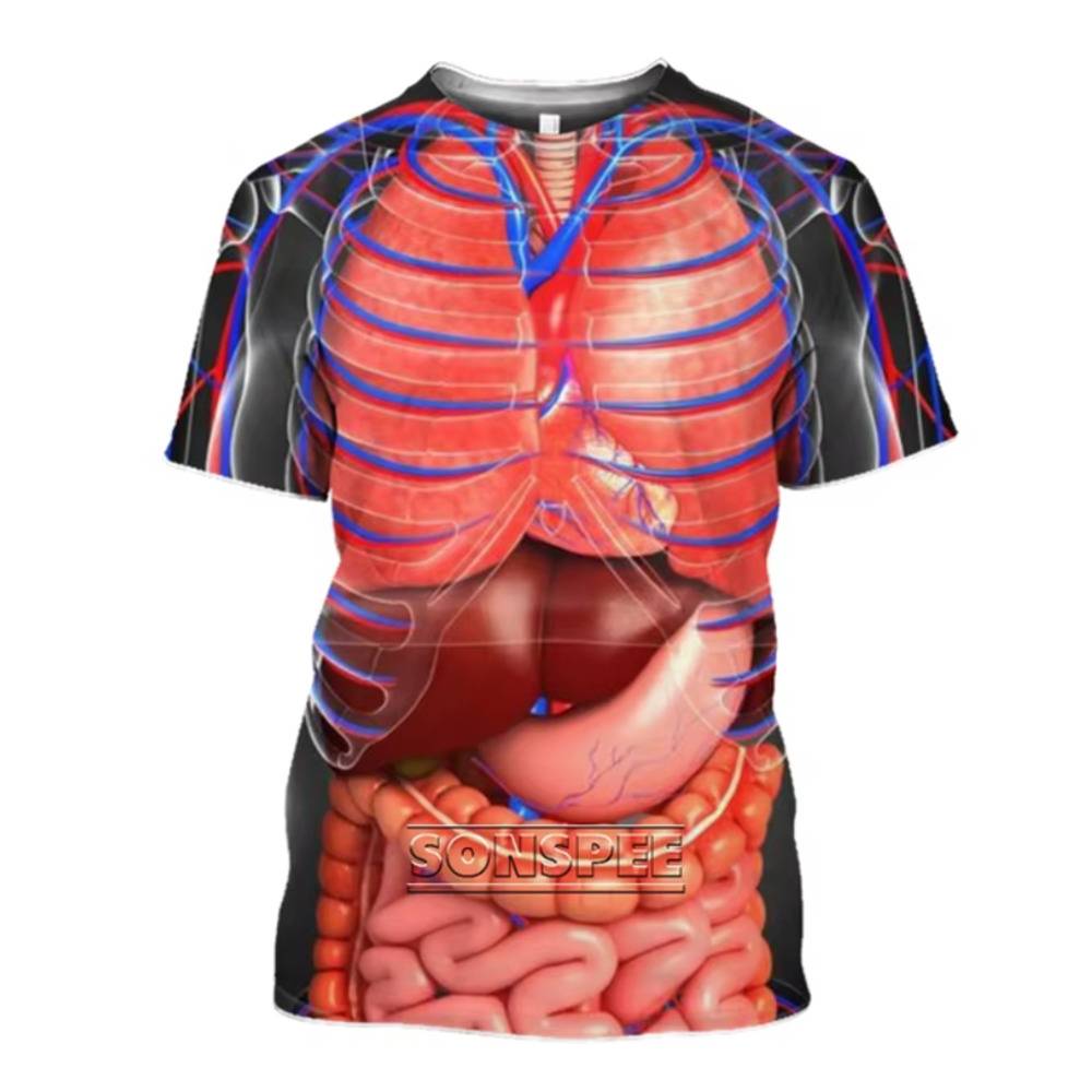 ファッション メンズ 男性 半袖 おもしろTシャツ ネタ 3Dプリント   血管あり-M黒