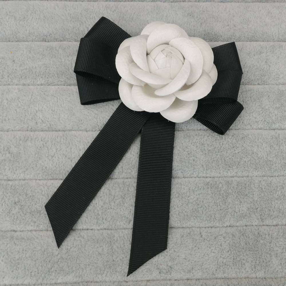 Women's Butterfly Bow Tie Ribbon Black Brooch Lolita Style Gothic Bow Tie Ribbon Accessory White Rose｜White Rose - 画像2