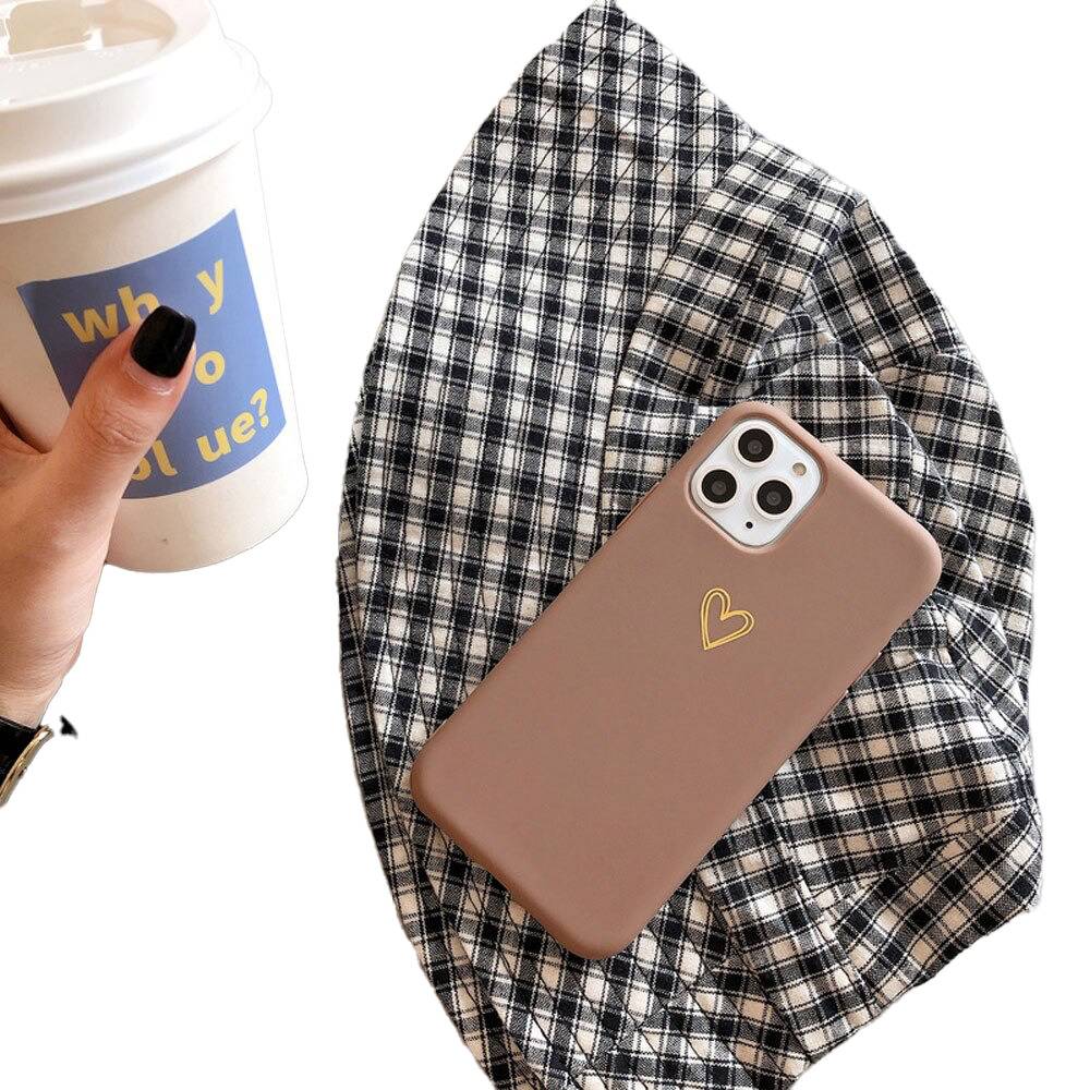 iPhone SE3 SE2 7 8 ケース ハート柄 シリコン TPU ソフトケ  ブラウン