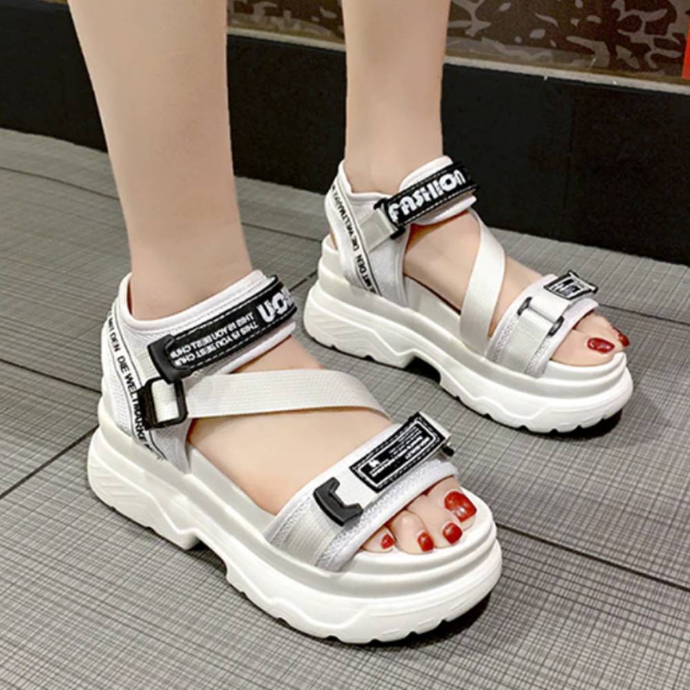 レディース おしゃれ かわいい 韓国 スニーカー サンダル 歩きやすい  厚底サン  白-24cm