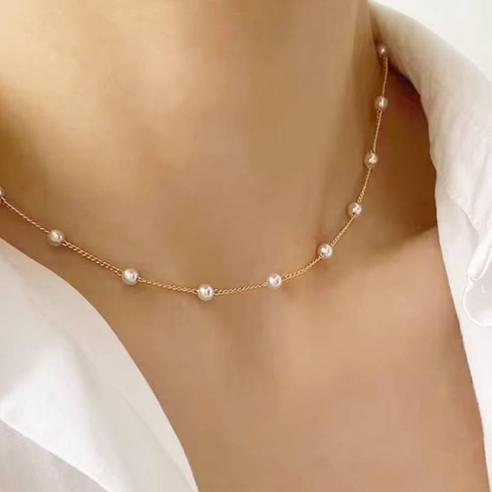 連続 パール ネックレス チョーカー かわいい チェーン アクセサリー ギフト 結婚式  金色