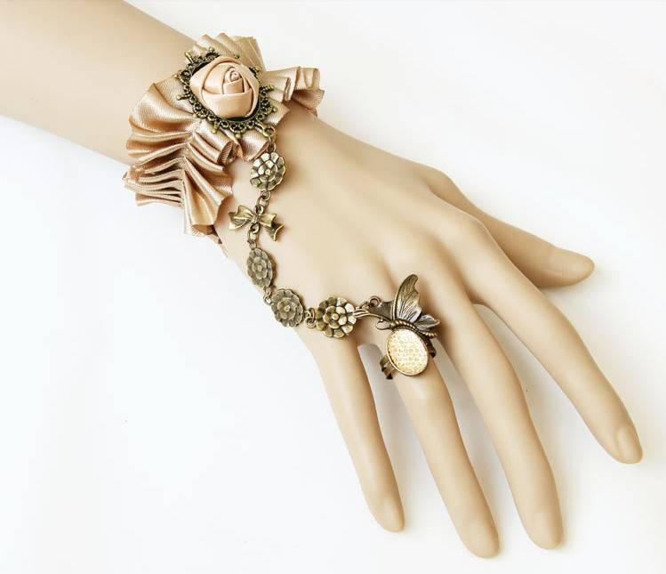 ブレスレット ローズ バタフライ チェーン リング ブレスレット ゴスロリ 甘ロリ ヴィジュアル系 