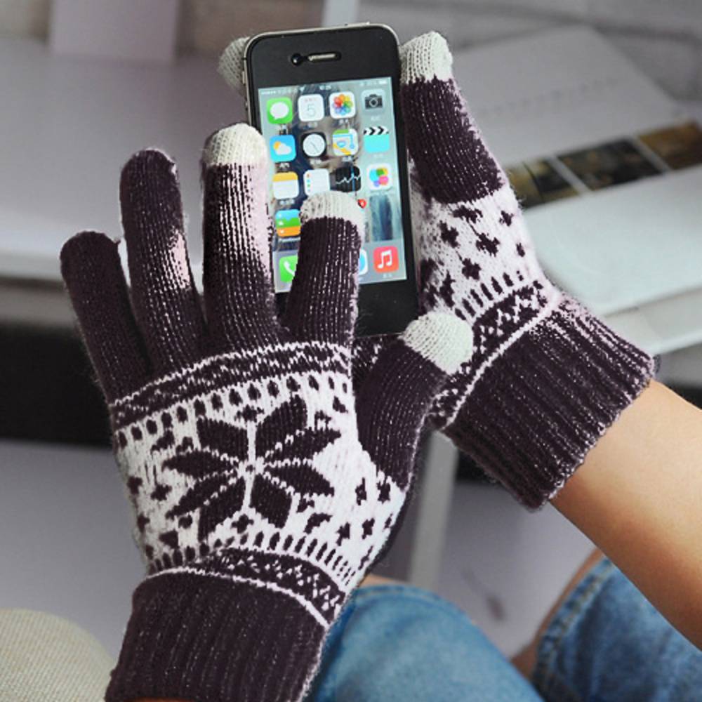 ブラック レディース メンズ 女性 スマホ対応 ニット 手袋 グローブ キャンディカラー  黒