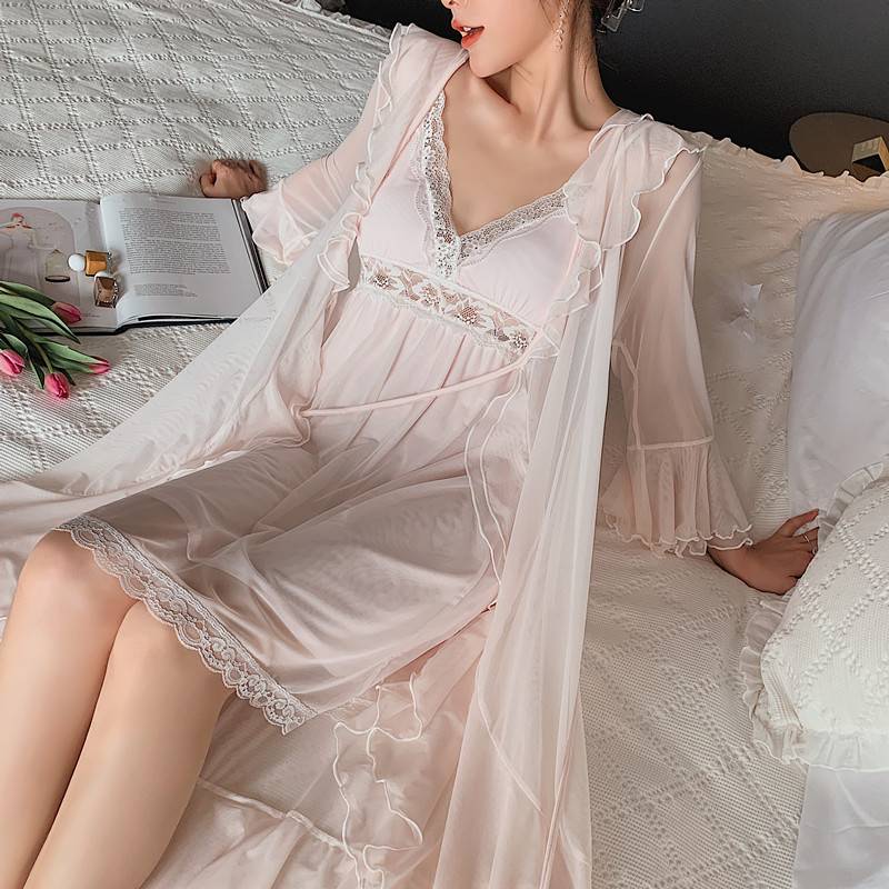 Nightgown, baby doll set, 2-piece, padded, lace, sheer, camisole, loungewear, pink, M｜Pink, M - 画像2