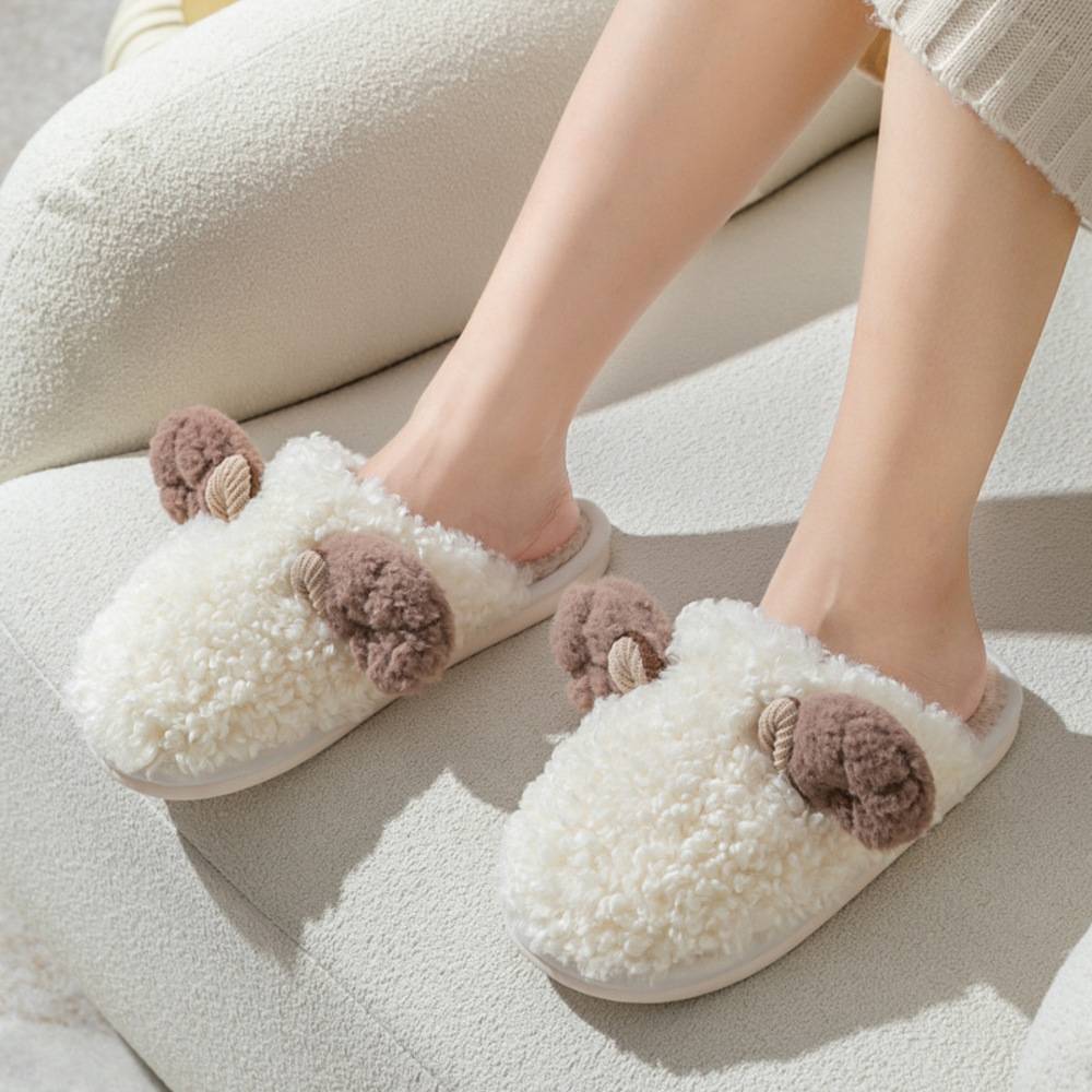 ルームシューズ 冬用 ひつじ もこもこ ボア スリッパ かわいい 23〜24cm 暖かい おしゃれ 滑り止め付き ふわふわ 羊