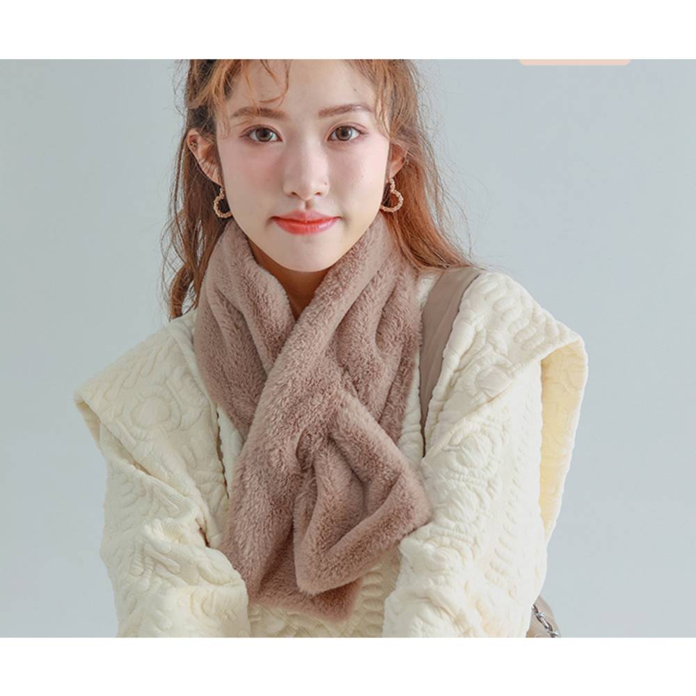 レディース 可愛い オシャレ 秋冬 防寒 マフラー 厚手 暖かい 起毛 ファー フェイク  カーキ