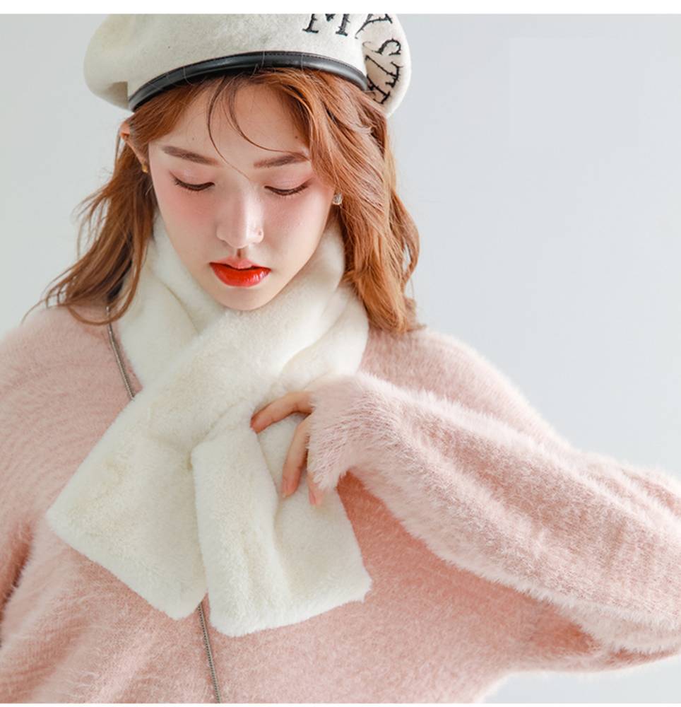 レディース 秋冬 防寒 マフラー 厚手 暖かい 起毛 ファー もこもこ フェイクフ  ホワイト