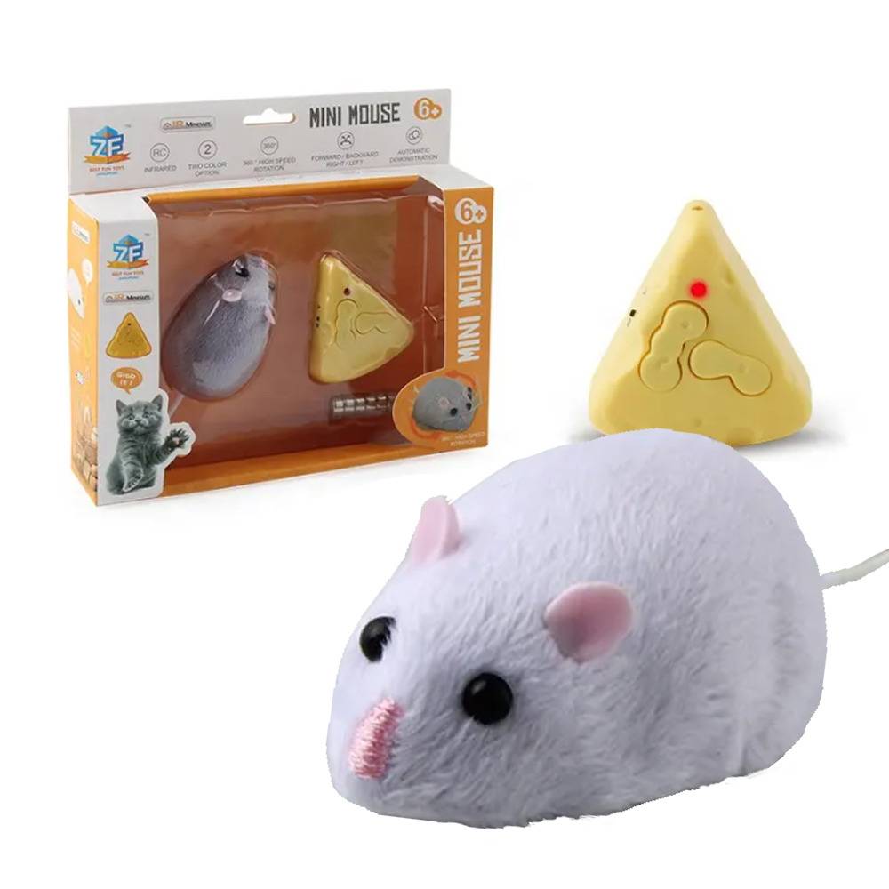ラジコンねずみ 鼠 ねこのおもちゃ マウス 猫じゃらし リモコン チーズ  ふわふ  ホワイト