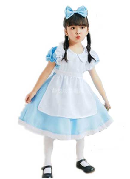 ハロウィン コスプレ アリス 子供 コスチューム 水色 エプロン メイド服 ドレス キッズ 子ども   120