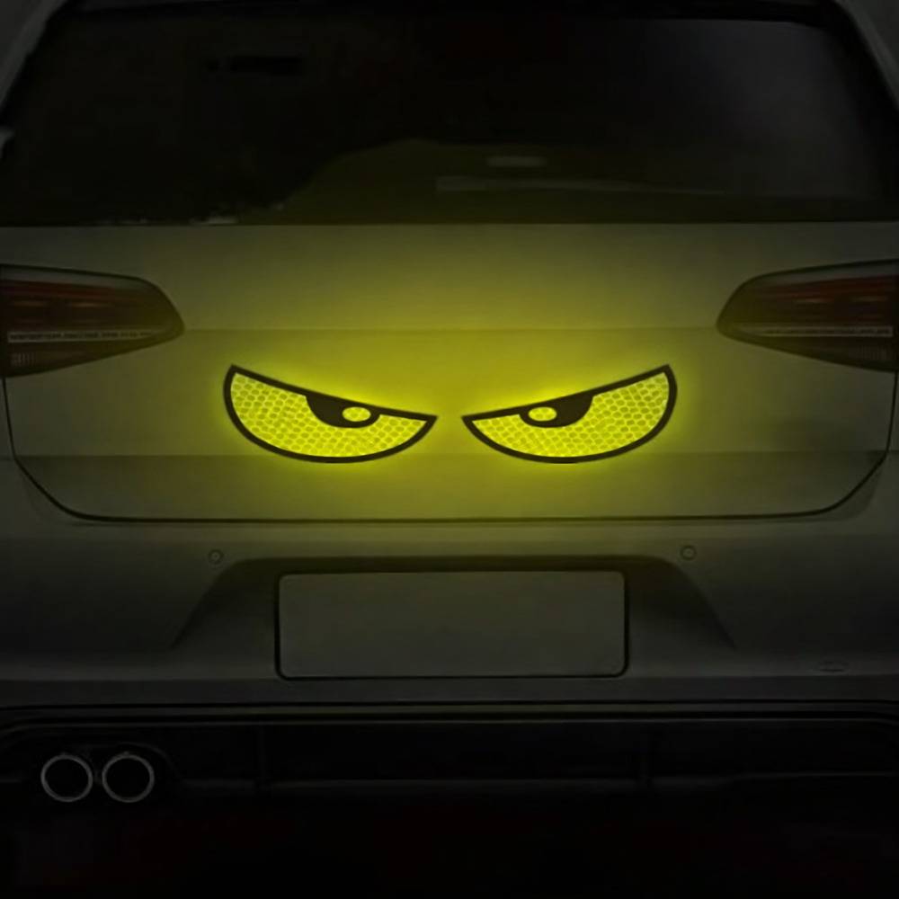 目 カーステッカー リア 反射 ステッカー 夜間運転 トラック 警告 煽り運転 安全 事故防止 横長｜黄 - 画像1
