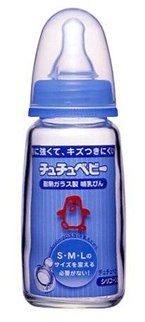 チュチュベビー 耐熱ガラス製 哺乳瓶 150ml シリコーンゴム製乳首付 - 画像1