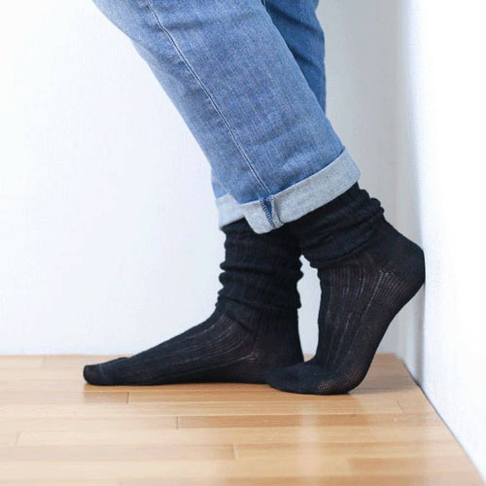 リネンソックス レディース 日本製 麻 靴下 ルーズソックス 涼 蒸れにくい ナチュラル シンプル｜ブラック