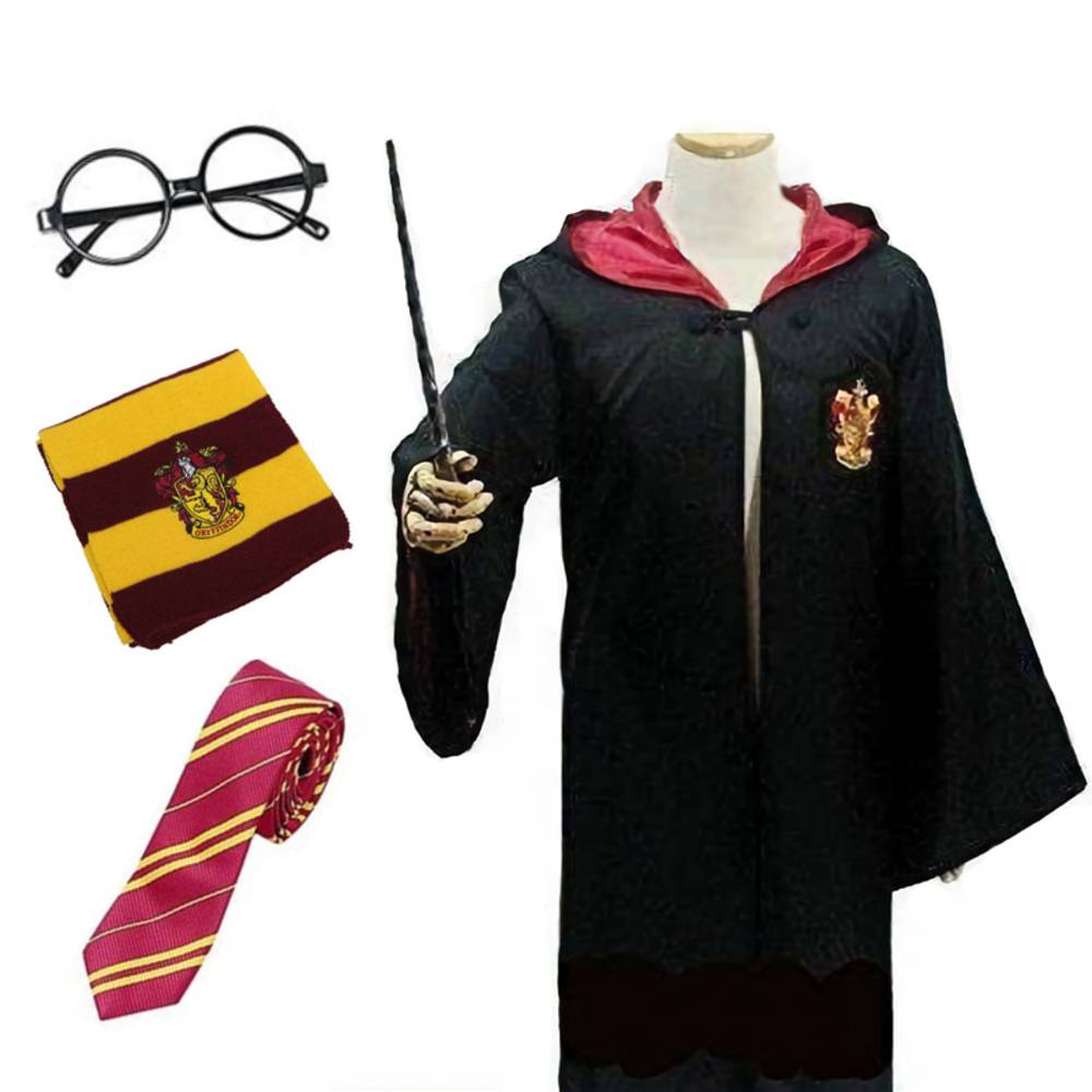 Harry Potter Gryffindor Cosplay Robe, Scarf, Tie, Wand, Glasses 5-Piece Set Adult Size M｜Adult M - 画像2