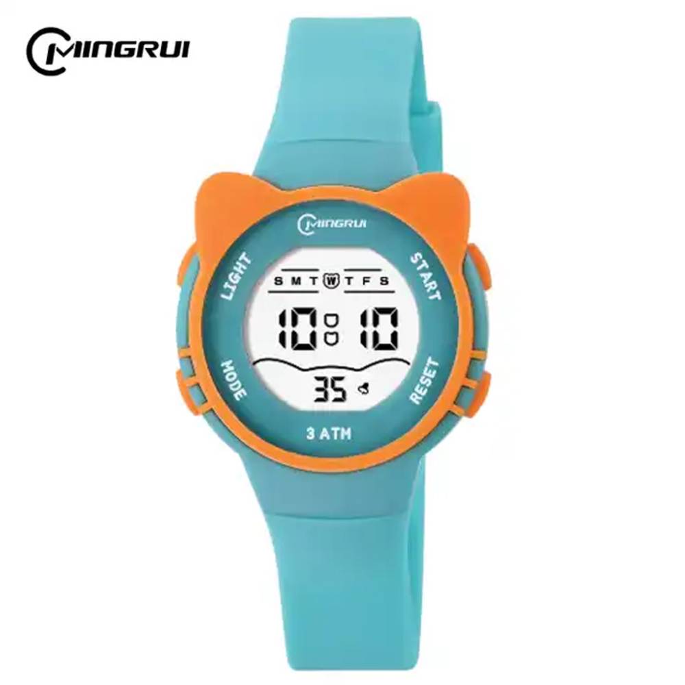 送料無料 猫耳 腕時計 レディース 子供 かわいい ネコ シリコン 多機能 生活防水 光る 猫  水色