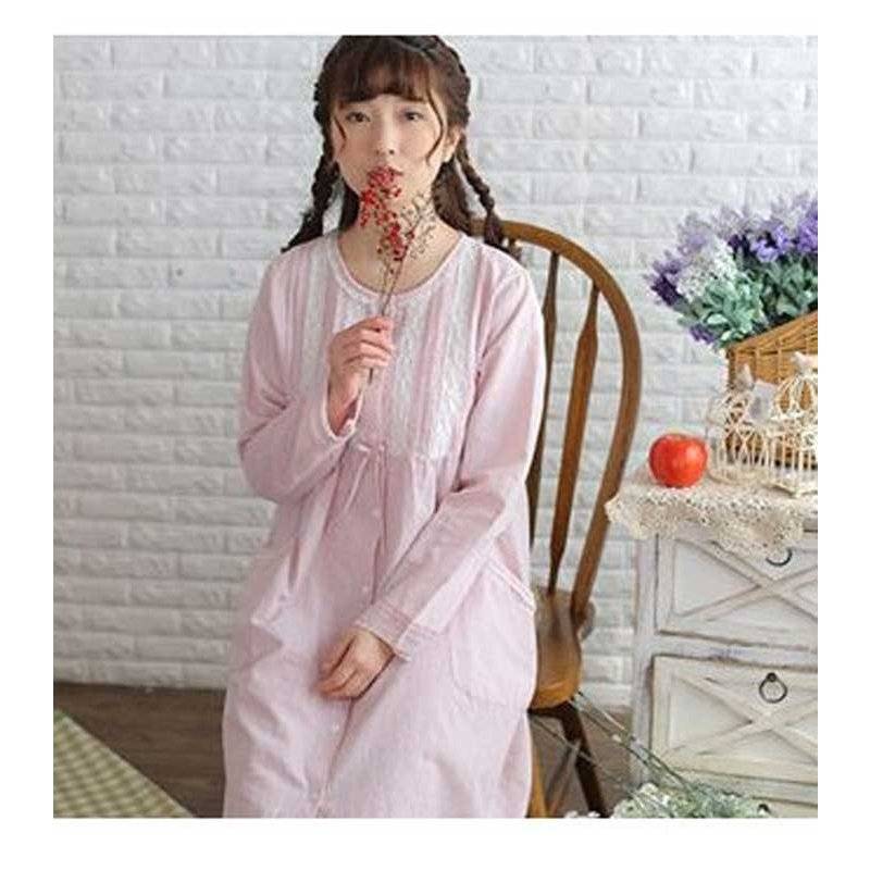 Women's Pajamas, Lounge Wear, Nightgown - Spring & Autumn Women's Clothing, Front-Opening Lace, L, Pink｜Pink - 画像2