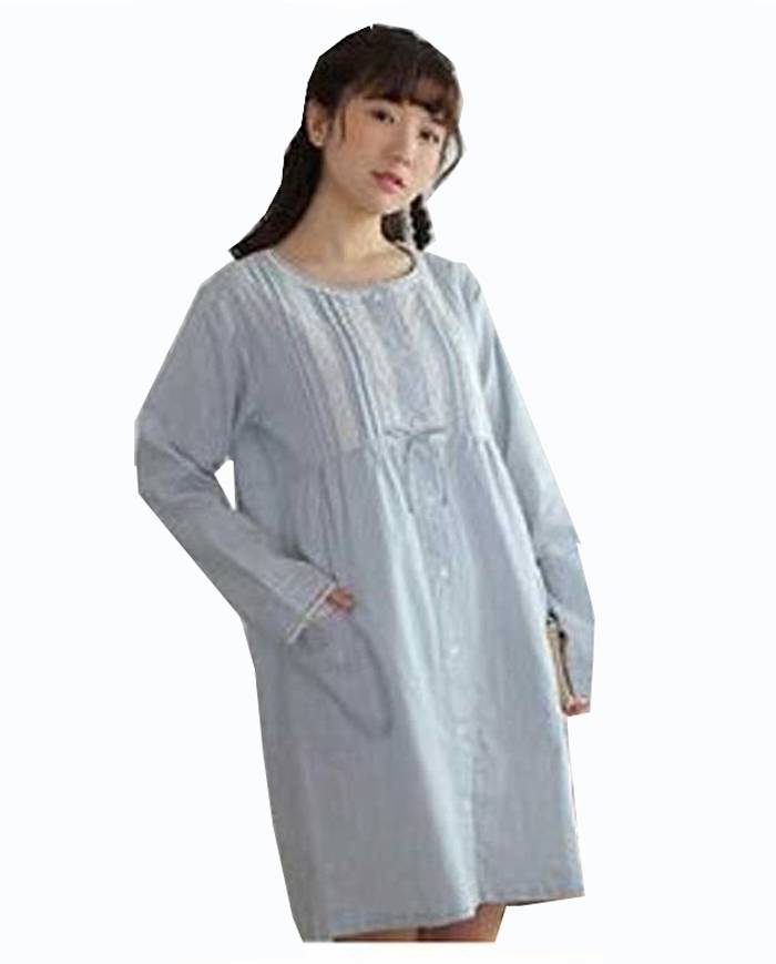 パジャマ ルームウェア レディース ナイトガウン 春 秋 婦人服 女性 前開きレース ロ  ピンク