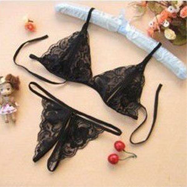 セクシー下着 レディース 穴あきレースブラ ショーツ セット ひもパンツ オープンクロッチ