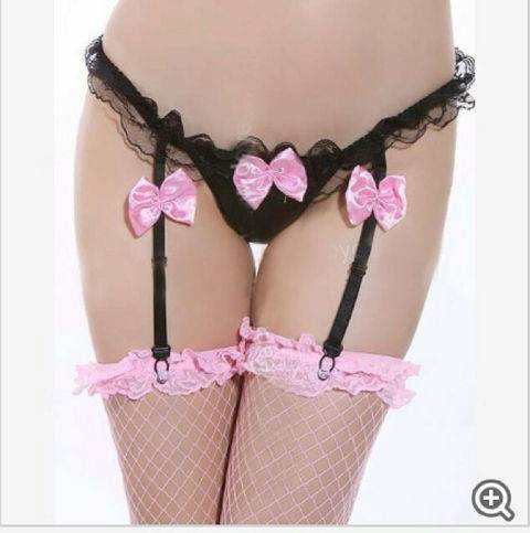 ガーター付きショーツ ランジェリー 下着 ガーターベルト フリル リボン セクシー パンツ  黒