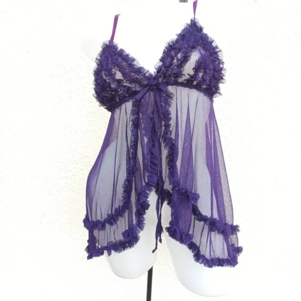 ベビードール コスプレ ランジェリー セクシー 紫 フリル シースルー キャミソール レディース 下着 1005