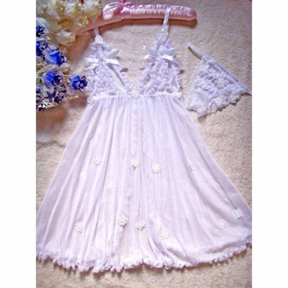 セクシー下着 ベビードール シースルー 花付 ワンピースセット 1010  - 画像2