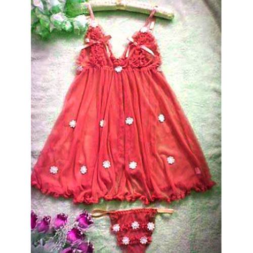 セクシー下着 ベビードール　フラワー付　シースルー キャミワンピース2セット　1014