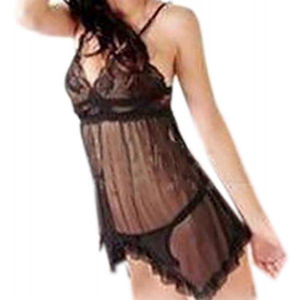 セクシー下着　ベビードール キャミソールワンピースセット ブラック 1089