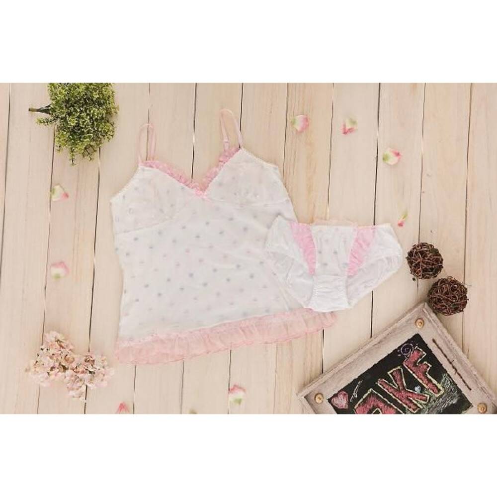セクシーランジェリー1203 白地 ピンクレース 水玉 