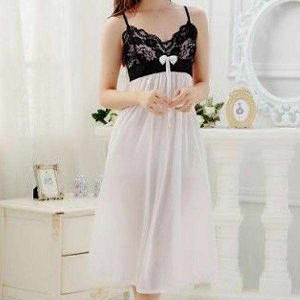 ベビードール セクシーランジェリー 下着 レディース シック 高品質 ロング ホワイト 胸元レース 下着 スリップ 983