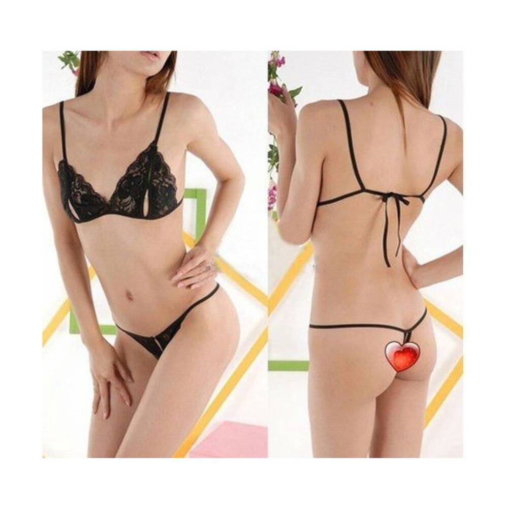 セクシーランジェリーo122 黒 レース ブラ＆ショーツ 穴あき