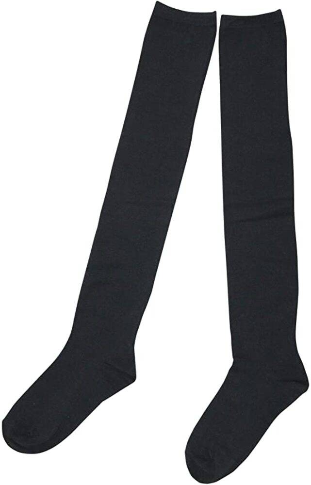 ブラック レディース 女性 サイズフリー 靴下 ストッキング ニーハイ かかとなし ニーハイソックス 