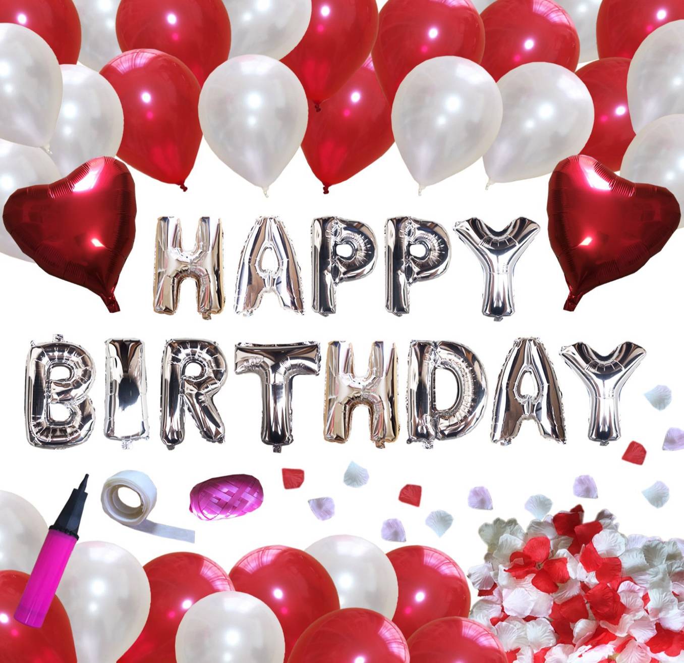 誕生日 バルーン 飾り 特大 バースデー アルミ バルーン パーティー デコ ハート 赤＆白