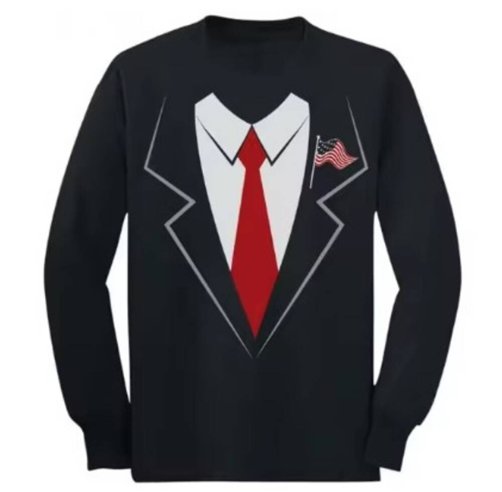 スーツ柄Tシャツ ラウンドネック 長袖 イミテーションTシャツ ストリート ファッション  L