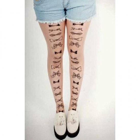 タトゥーストッキング リボン 柄タイツ 地雷系 ファッション フェイクタトゥー 美脚  - 画像1