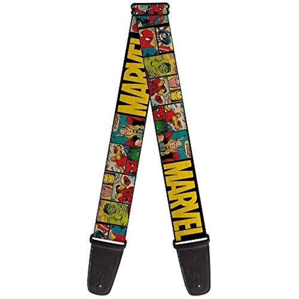 ギターストラップ マーベル レトロ コミック パネル ブラック イエロー 北米版 Guitar Strap Marvel Retro Comic Panels Black