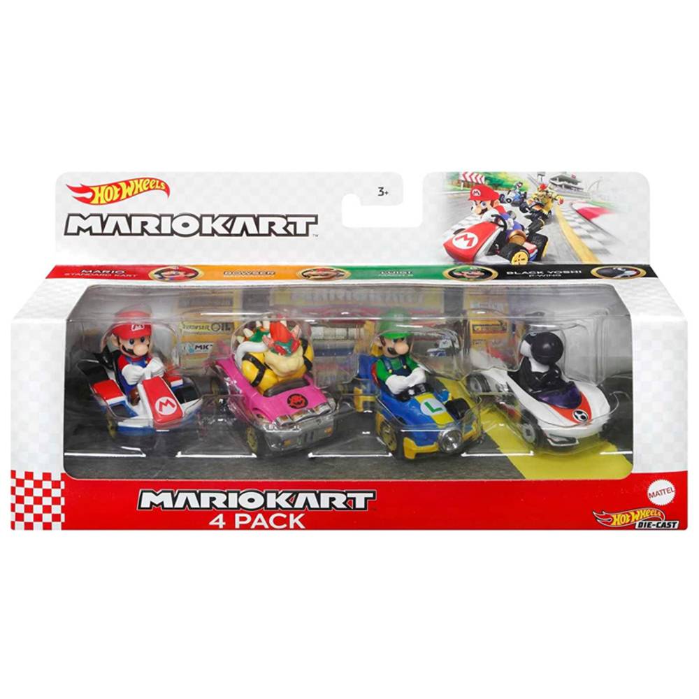 ホットウィール マリオカート 4パック マリオ ルイージ クッパ ブラックヨッシー ミニカー 
