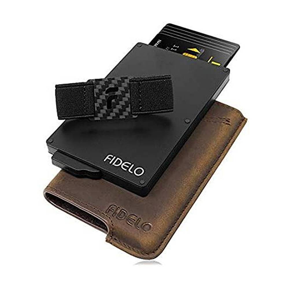 Fidelo メンズ 財布 ミニマリスト カードケース マネー クリップ ブランド  ブラウン