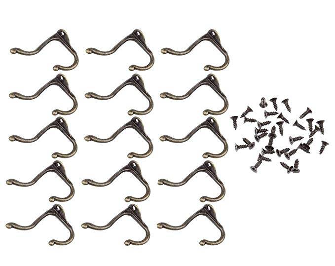 アンティーク 調 壁 フック 縦 ダブル 15個セット ネジ ウエス付 ブロンズ 掛け ウォールフック